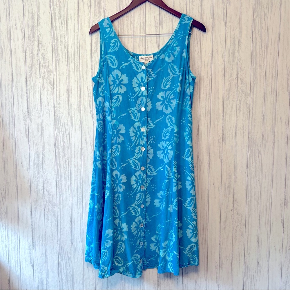 Norm Thompson Blue Hawaiian Floral Sun Dress Large